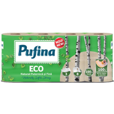 PUFINA Toalettpapír, 3 rétegű, kistekercses, 8 tekercs, "Eco", fehérítetlen és vegyszermentes (KHH866) (KHH866) higiéniai papíráru