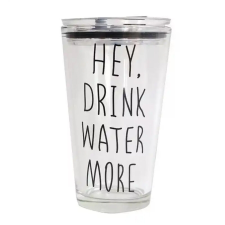 Pufo Drink Water átlátszó üvegcsésze kávéhoz fedéllel, 450 ml itatópohár