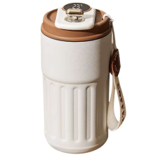 Pufo Luxury termosz bögre LED-es hőmérsékletjelzővel, 400 ml, barna termosz