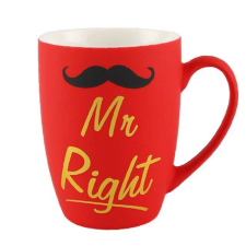 Pufo Matt Pufo Mr Right kerámia bögre, kávéhoz vagy teához, 360 ml, piros bögrék, csészék