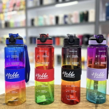 Pufo Motivációs kulacs sportoláshoz, fitneszhez, edzéshez, szívószállal, 1L, kék/sárga kulacs, kulacstartó