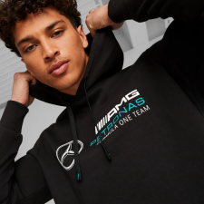 Puma Mercedes AMG Petronas ESS Fleece férfi kapucnis pulóver, fekete-fehér-zöldeskék, S23 férfi pulóver, kardigán