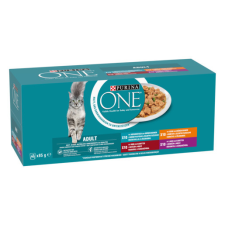 PURINA ONE ADULT csirkével/marhával/báránnyal/tengeri hallal szószban nedves macskaeledel 40x85g macskaeledel