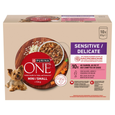  Purina ONE MINI Sensitive/Delicate nedves kutyaeledel lazaccal 10 x 85 g kutyaeledel