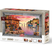 Puzzle kerettel és ragasztóval Mediterrán-kikötő 1000 darab puzzle, kirakós