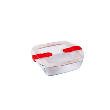 Pyrex COOK&HEAT Szögletes sütőtál műanyagfedővel 23cm edény