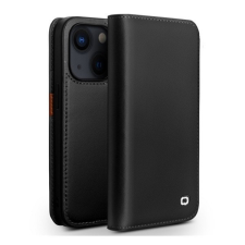 QIALINO Apple iPhone 14, Oldalra nyíló tok, valódi bőrtok, Qialino, fekete tok és táska