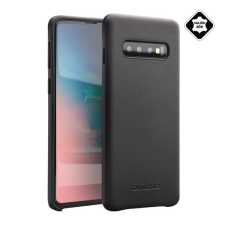 QIALINO Samsung Galaxy S10 (SM-G973) műanyag telefonvédő (valódi bőr bevonat) fekete tok és táska