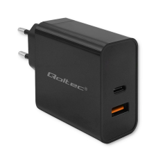 Qoltec 52381 Super Quick 1x USB Type-C / 1x USB Type-A Hálózati töltő - Fekete (90W) mobiltelefon kellék