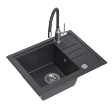 Quadron BEN 116 fekete gránit mosogató fekete csaptelep rugalmas kifolyóval + szifon + kupak csaptelep