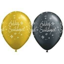 Qualatex 11 inch-es Boldog Szülinapot Arany és Fekete Latex Lufi party kellék