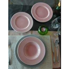 QUALITY CERAMIC LUXE kerámia étkészlet, 18 részes tányérkészlet, rózsaszín-szürke, 211162 tányér és evőeszköz