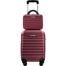 Quasar & Co. Kabinkocsi szett kozmetikai táskával, Quasar & Co.®, Line modell, kivehető kerekek, számjegy, 4 kerék 360 fokban, teleszkópos fogantyú, 40x30x20 cm/28x22x14 cm, ABS, bordó