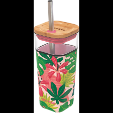 QUOKKA Liquid Cube Utazóbögre szívószállal, pink jungle flora (8412497400577) kulacs, kulacstartó
