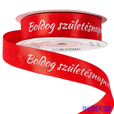 "Boldog Születésnapot!" feliratos szatén szalag 20mm x 20m - Piros dekorációs kellék