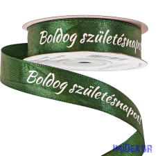  "Boldog Születésnapot!" feliratos szatén szalag 20mm x 20m - Sötétzöld dekorációs kellék