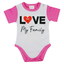  &quot;Love my family&quot; feliratos rövid ujjú baba body pink kombidressz, body
