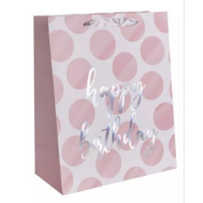 Qx Ajándéktasak Happy Birthday felirattal, 26 x 32 - Rózsaszín party kellék