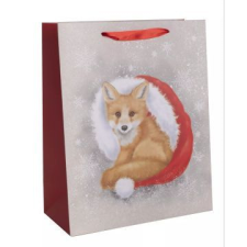 Qx Ajándéktasak karácsonyi róka mintával - 26 x 32 cm ajándéktasak
