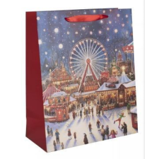 Qx Ajándéktasak karácsonyi vásár mintával - 18 x 23 cm party kellék