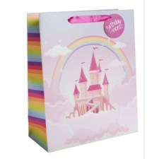 Qx Ajándéktasak mesebeli kastély mintával, 26 x 32 cm - Rózsaszín party kellék