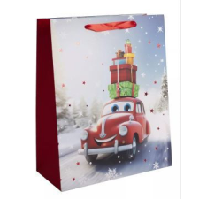 Qx Ajándéktasak piros autó mintával - 26 x 32 cm ajándéktasak