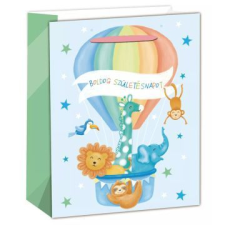 Qx állatok hőlégballonnal ajándéktasak, kék - 26 x 32 cm ajándéktasak