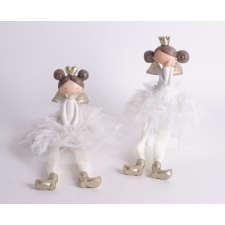 QX-Impex Porcelán lány rojtruhás fehér karácsonyi dekoráció