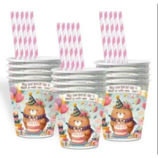 Qx Maci mintás születésnapi papírpohár - 10 db-os party kellék