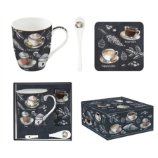 R2S.1045BRST Porcelánbögre 350ml kanállal, parafa poháralátéttel, dobozban, Barista bögrék, csészék