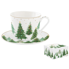 R2S.1478FTRE Porcelán reggelizőcsésze+alj 400ml, dobozban, Festive Trees bögrék, csészék