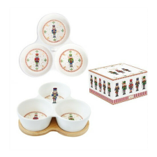 R2S.2181NUTC Porcelán 3 részes kínálótálka bambusztálcán 20,5x17cm, dobozban Nutcracker konyhai eszköz