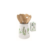R2S.2219HERU Porcelán evőeszköztartó 15x19cm, 5db bambuszkanállal, dobozban, Herbarium papírárú, csomagoló és tárolóeszköz