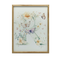 R BETŰ FALI PLAKÁT VIRÁGOKVAL ÉS LEPKEKKEL 50x70 CM ARANY KERET grafika, keretezett kép