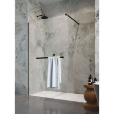 Radaway Modo New Black II Walk-in fekete zuhanyfal törölközőtartóval 160 kád, zuhanykabin