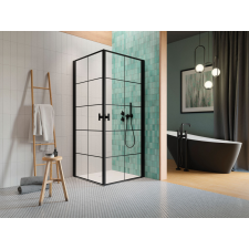 Radaway Nes Black KDD I Factory szögletes fekete zuhanykabin 90x90 átlátszó kád, zuhanykabin