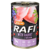 RAFI Rafi kutya pástétom nyúl, vörös- és kék áfonyával konzerv – 400 g