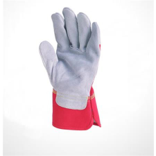 . Rakodókesztyű, marha hasítékbőr, 11-es méret, szürke/piros védőkesztyű