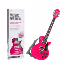 ramiz OEM Rózsaszín elektromos gitárkészlet mikrofonnal, méretei 69x23x5cm, gyerekeknek 3 éves kortól játékhangszer