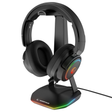 Rampage Fejhallgató állvány - TOWER T14 (fekete, műanyag, USB HUB, RGB) fejhallgató állvány