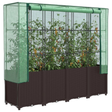 Rattan megjelenésű magaságyás melegháztakaróval 160x40x153 cm kerti tárolás