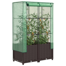  Rattan megjelenésű magaságyás melegháztakaróval 80x40x138 cm kerti tárolás