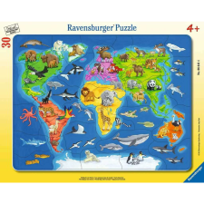 Ravensburger Világtérkép állatokkal - 30 darabos keretes puzzle (6641) puzzle, kirakós