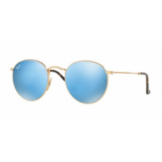 Ray-Ban RB3447N 001/9O ROUND METAL SHINY GOLD LIGHT BLUE FLASH napszemüveg