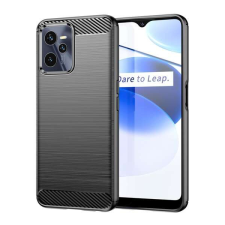Realme Szilikon telefonvédő (közepesen ütésálló, légpárnás sarok, szálcsiszolt, karbon minta) FEKETE Realme C35 tok és táska