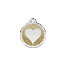 Red Dingo Csillámos Rozsdamentes szív mintás acél biléta arany nyakörv, póráz, hám kutyáknak