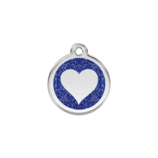 Red Dingo Csillámos Rozsdamentes szív mintás acél biléta sötétkék nyakörv, póráz, hám kutyáknak