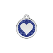 Red Dingo Csillámos Rozsdamentes szív mintás acél biléta sötétkék nyakörv, póráz, hám kutyáknak