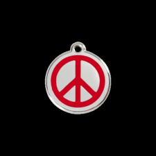 Red Dingo Rozsdamentes békejel mintás acél biléta piros nyakörv, póráz, hám kutyáknak