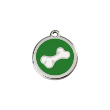 Red Dingo Rozsdamentes csont mintás acél biléta zöld nyakörv, póráz, hám kutyáknak